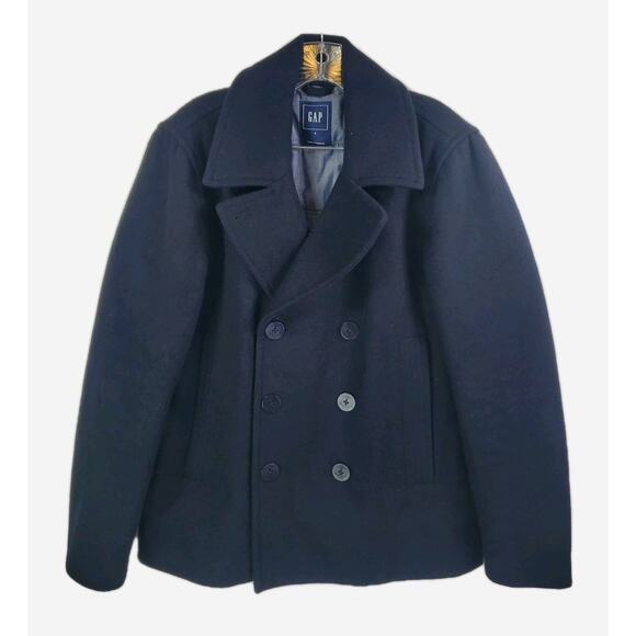 Gap Navy Blue Wool Double Breasted Peacoat Mens Sz Small Coat Nautical 534762-00